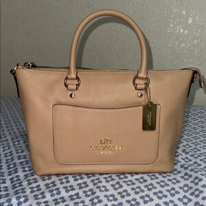 Coach Tan Leather Satchel with Gold Accents